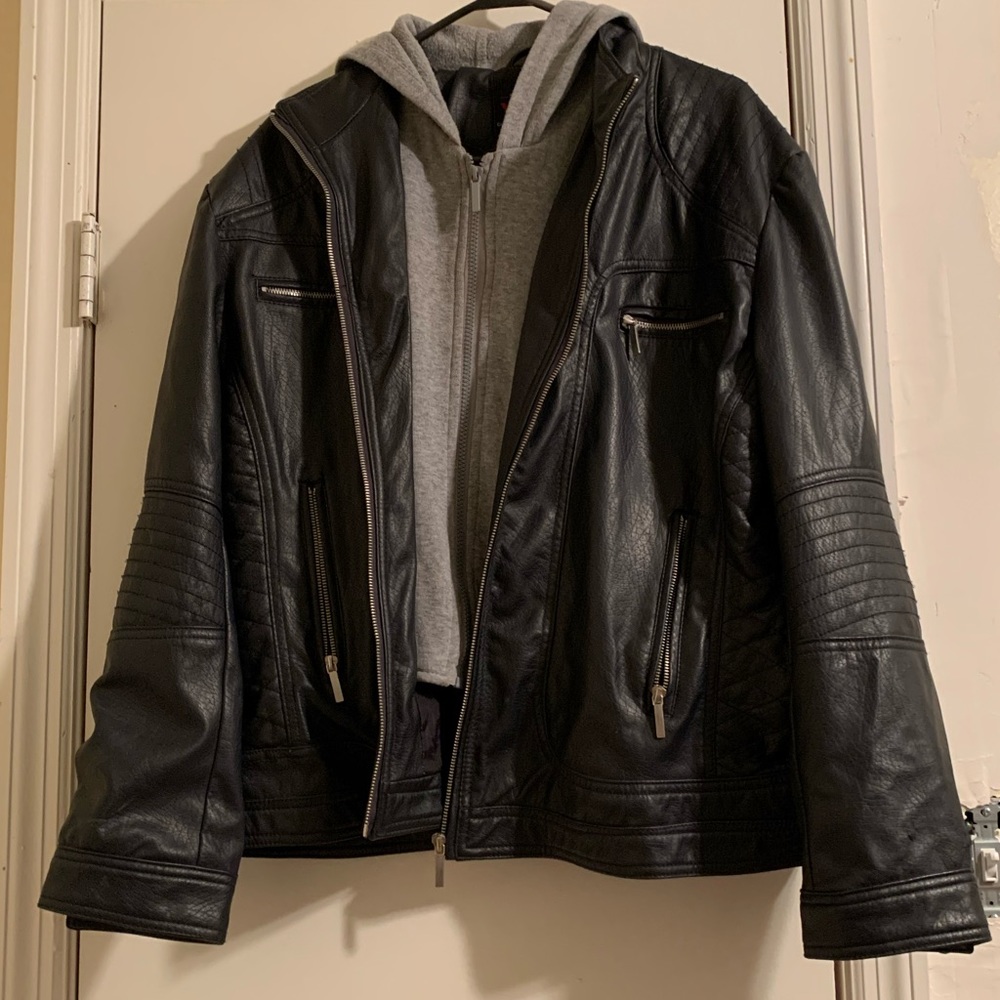 Black and Gray leather jacket